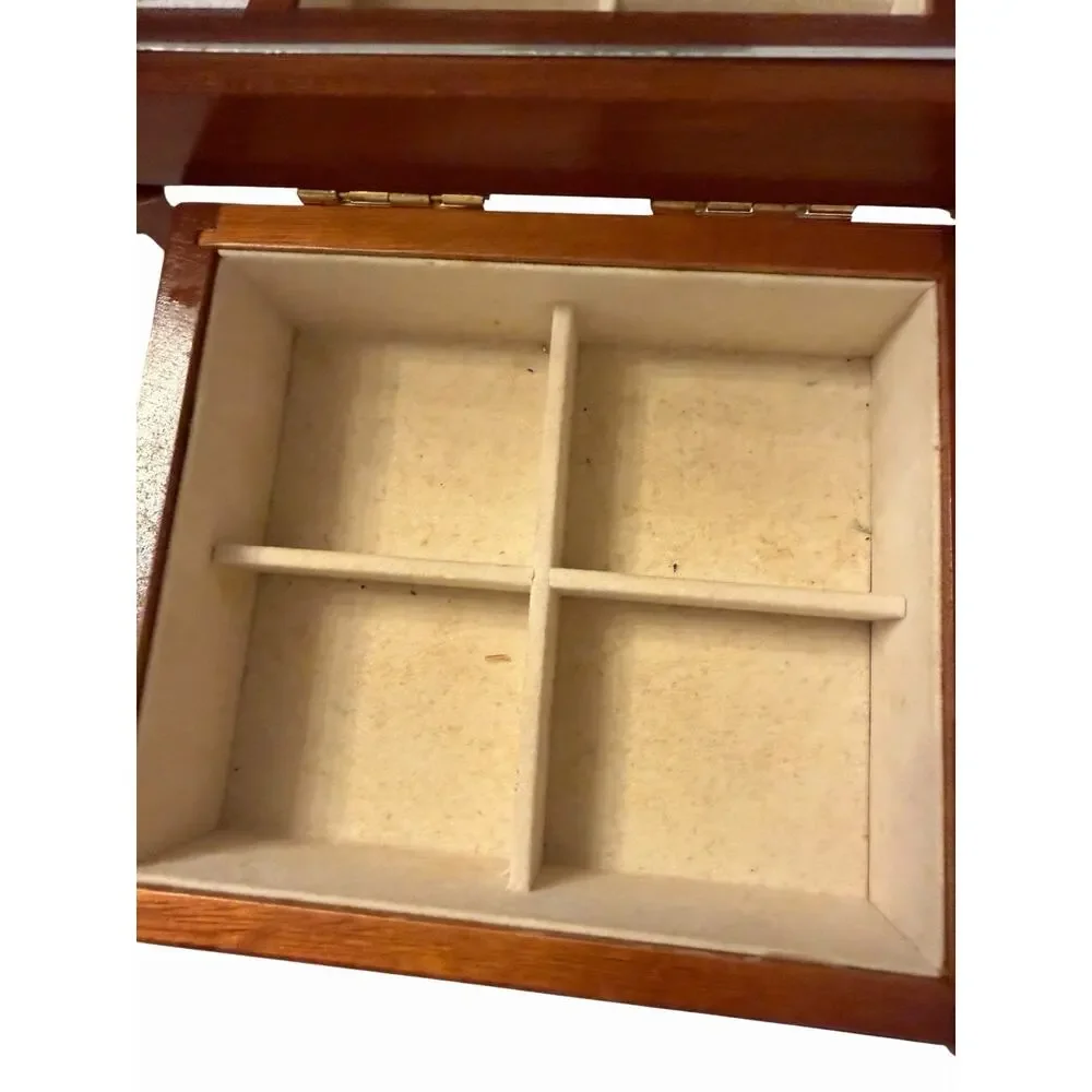 Vintage Wooden Jewelry Box Mirror Ring Necklace Bracelet Earring Organizer 3708C